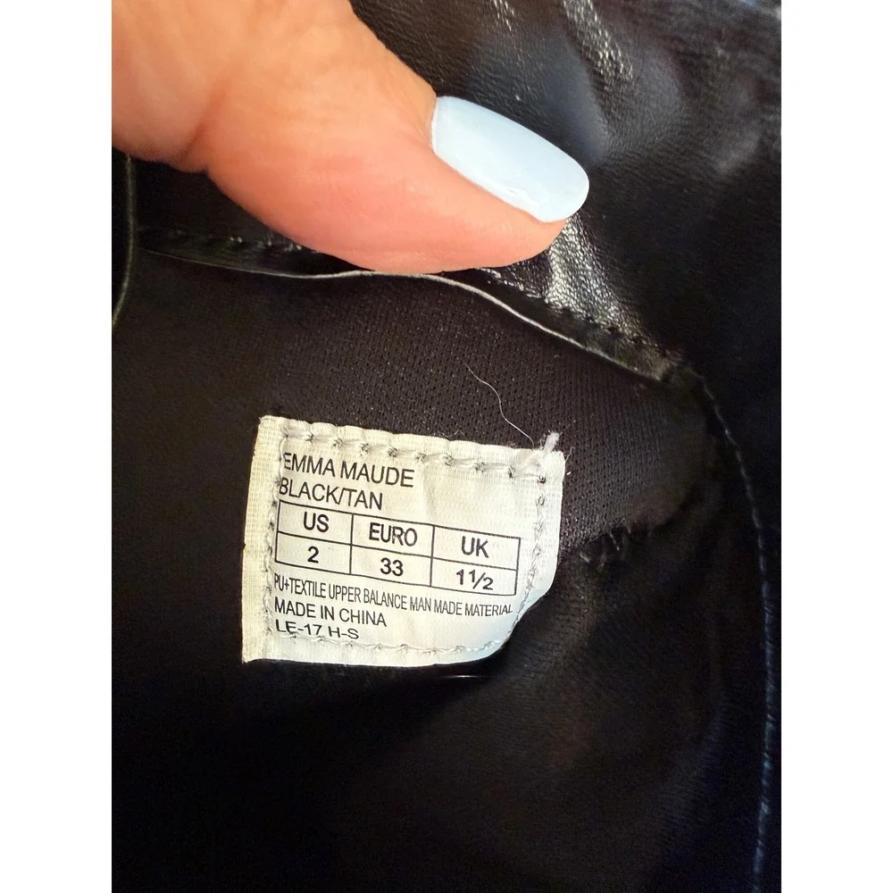 Michael Kors Emma Maude Boots Girls Size 2 Black Tan Monogram Riding Buckle
